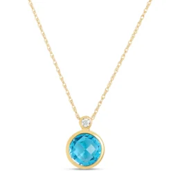 Round Blue Topaz Pendant Necklace, 14K Yellow Gold