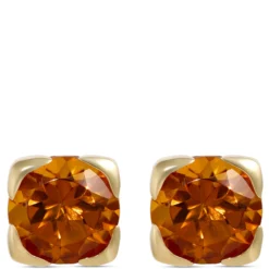Round Citrine Stud Earrings, 14K Yellow Gold