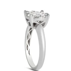 Round Cluster Diamond Engagement Ring, 14K White Gold