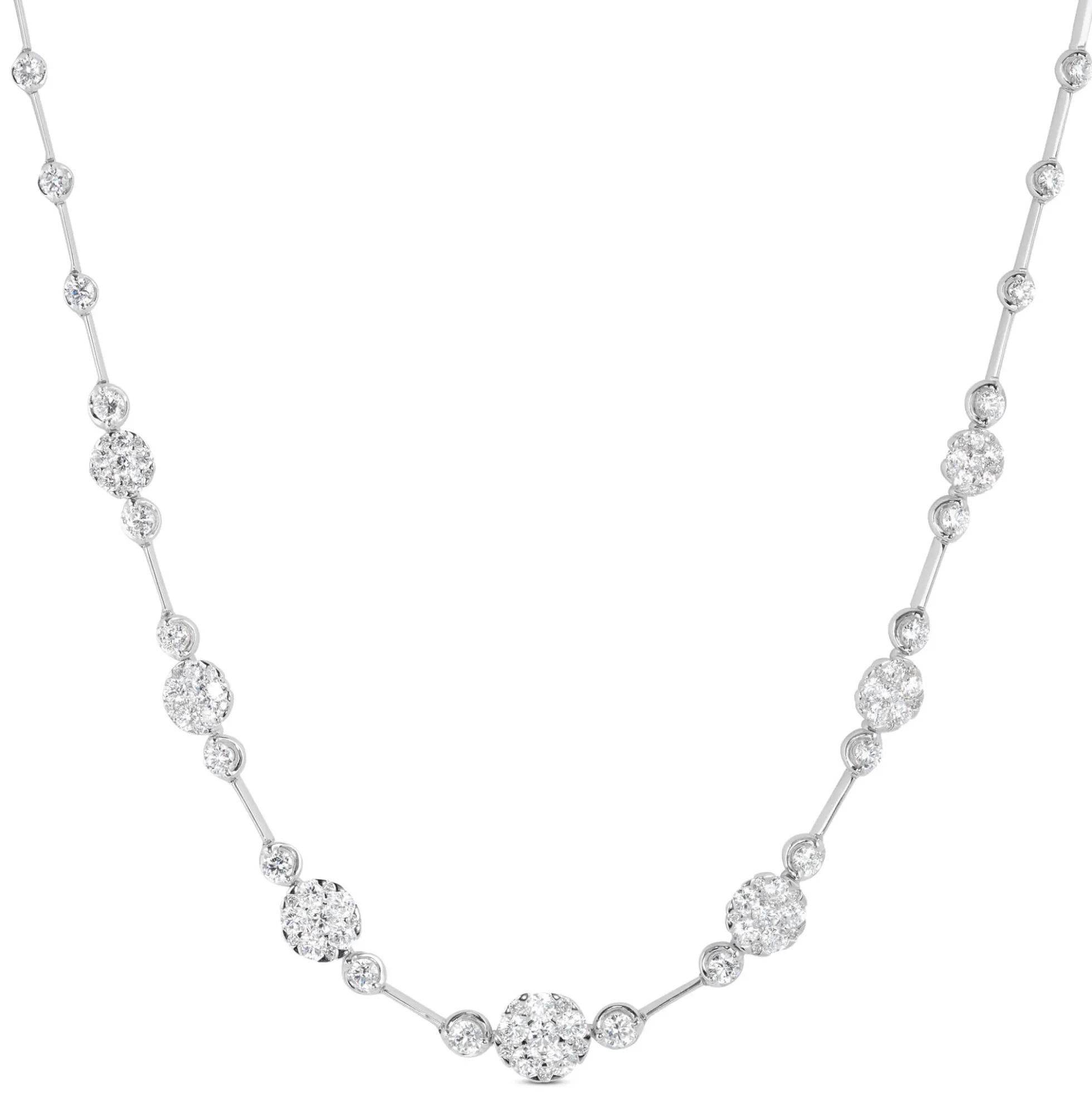Round Cluster Diamond Necklace, 14K White Gold