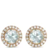 Round Cut Aquamarine and Diamond Halo Stud Earrings, 14K Yellow Gold