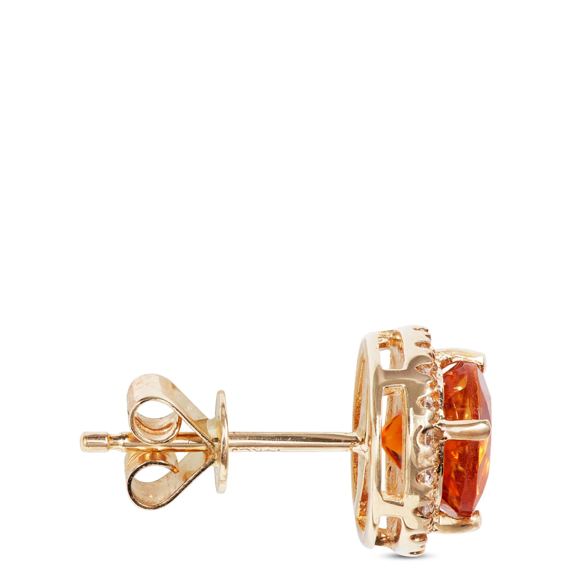 Round Cut Citrine and Diamond Halo Earrings, 14K Yellow Gold