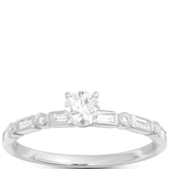Round Cut Diamond Bridal Ring, 14K Gold