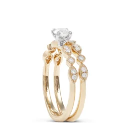 Round Cut Diamond Bridal Set, 14K Yellow Gold