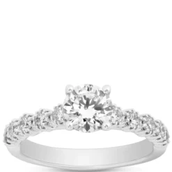 Round Cut Diamond Engagement Ring, 14K White Gold