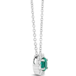 Round Cut Emerald Diamond Halo Necklace, 14K White Gold