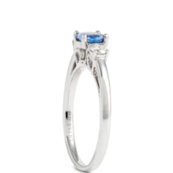 Round Cut Sapphire and Diamond Ring, 14K White Gold
