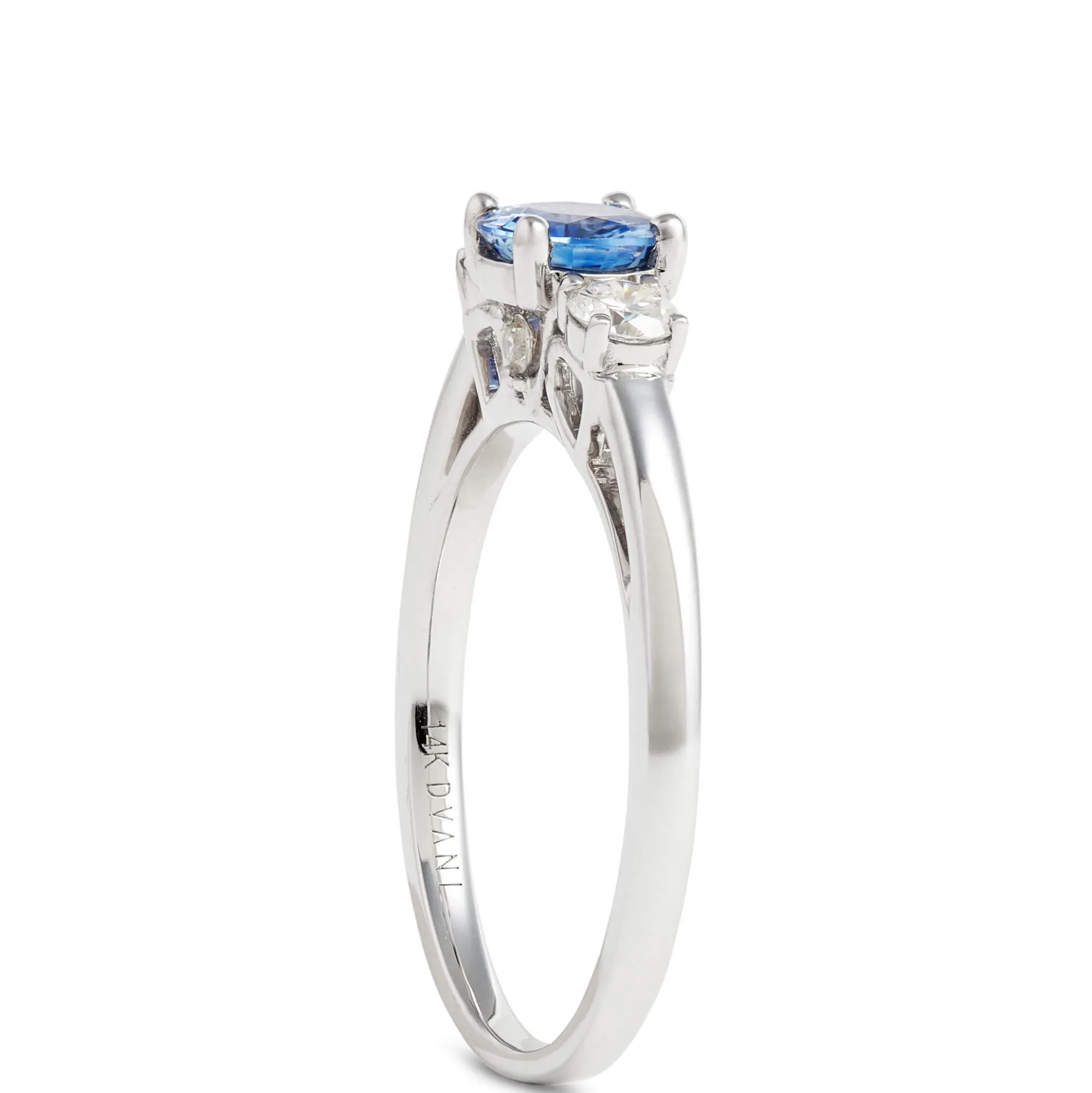 Round Cut Sapphire and Diamond Ring, 14K White Gold