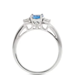 Round Cut Sapphire and Diamond Ring, 14K White Gold