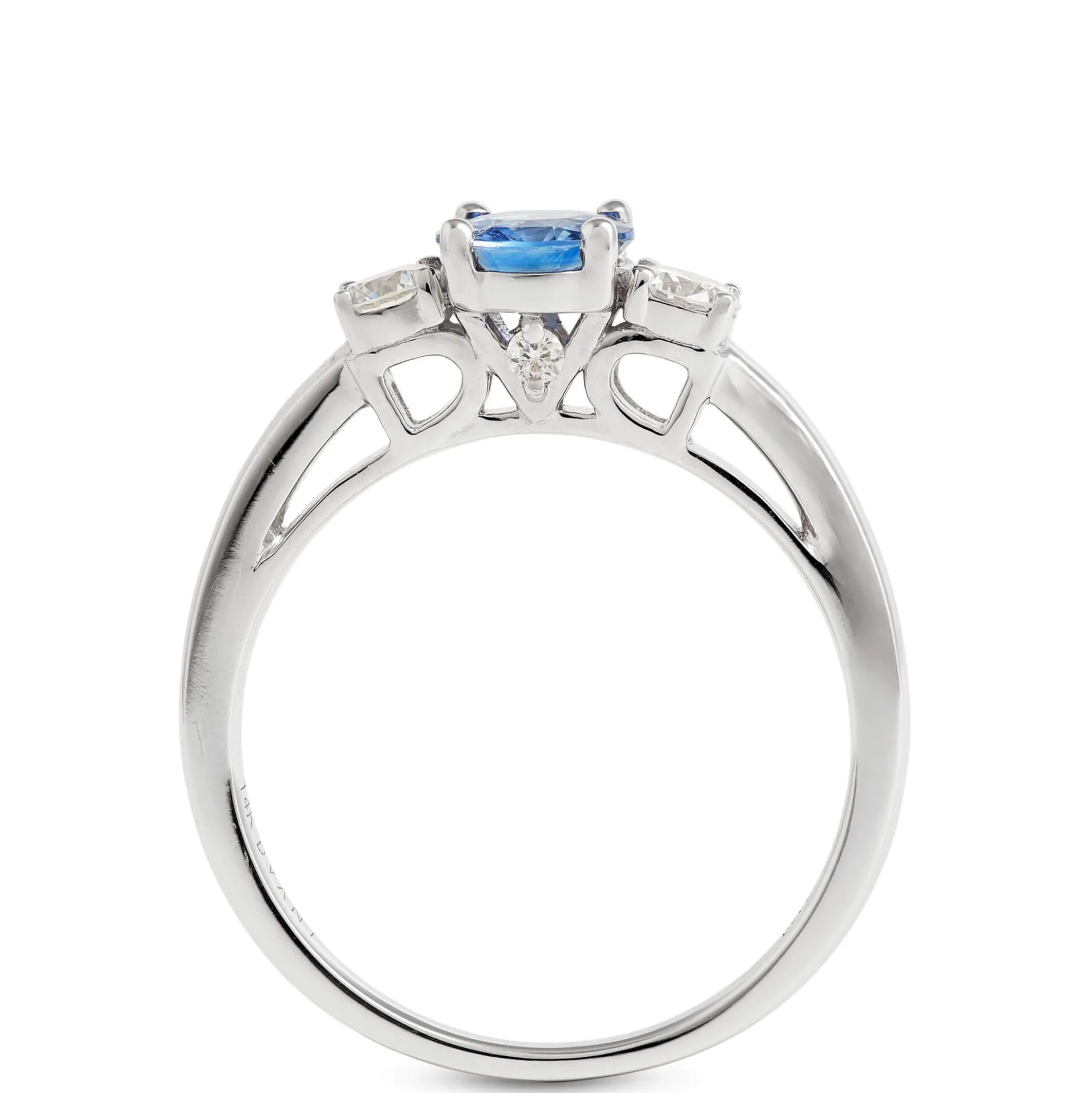 Round Cut Sapphire and Diamond Ring, 14K White Gold