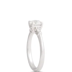 Round Diamond and Baguette Engagement Ring, 14K White Gold