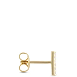 Round Diamond Bar Earrings, 14K Yellow Gold