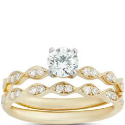 Round Diamond Bridal Set, 14K Yellow Gold