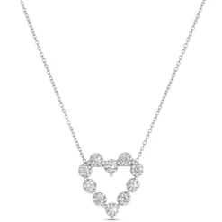 Round Diamond Heart Pendant, 14K White Gold