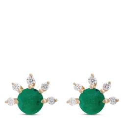 Round Emerald and Diamond Studs, 14K Yellow Gold