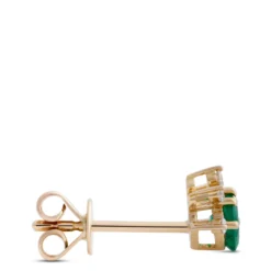 Round Emerald and Diamond Studs, 14K Yellow Gold