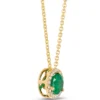 Round Emerald Pendant with Diamond Halo, 14K Yellow Gold