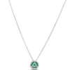 Round Emerald Pendant with Diamond Halo, 14K White Gold