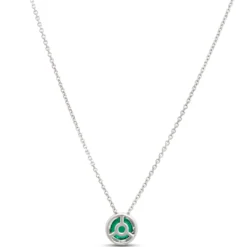 Round Emerald Pendant with Diamond Halo, 14K White Gold