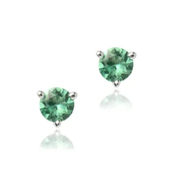 Round Emerald Studs, 14K White Gold