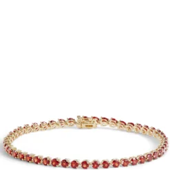 Round Garnet Gemstone Bracelet, 14K Yellow Gold