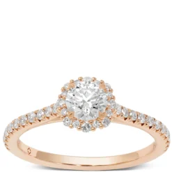 Round Halo Diamond Ring, 18K Yellow Gold