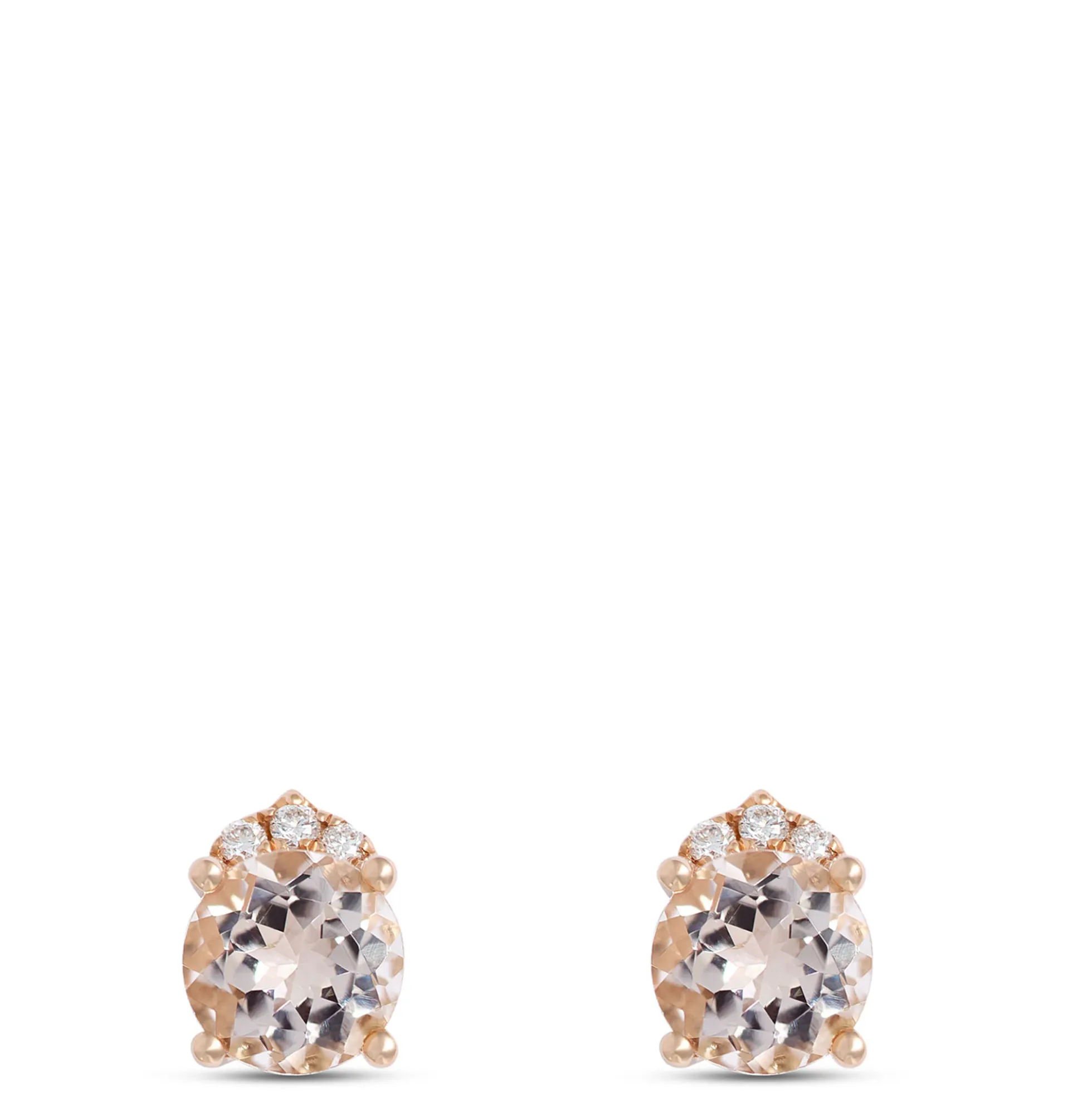 Round Morganite Studs, 14K Rose Gold