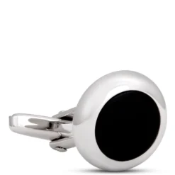 Round Onyx Cufflinks, Sterling Silver