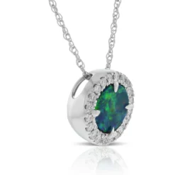 Round Opal Doublet & Diamond Necklace 14K