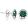 Round Opal Doublet & Diamond Stud Earrings 14K