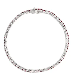 Round Ruby and Diamond Bracelet, 14K White Gold