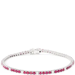 Round Ruby and Diamond Bracelet, 14K White Gold