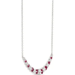 Round Ruby and Diamond Cluster Necklace, 18K White Gold