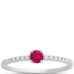 Round Ruby and Diamond Ring, 14K White Gold