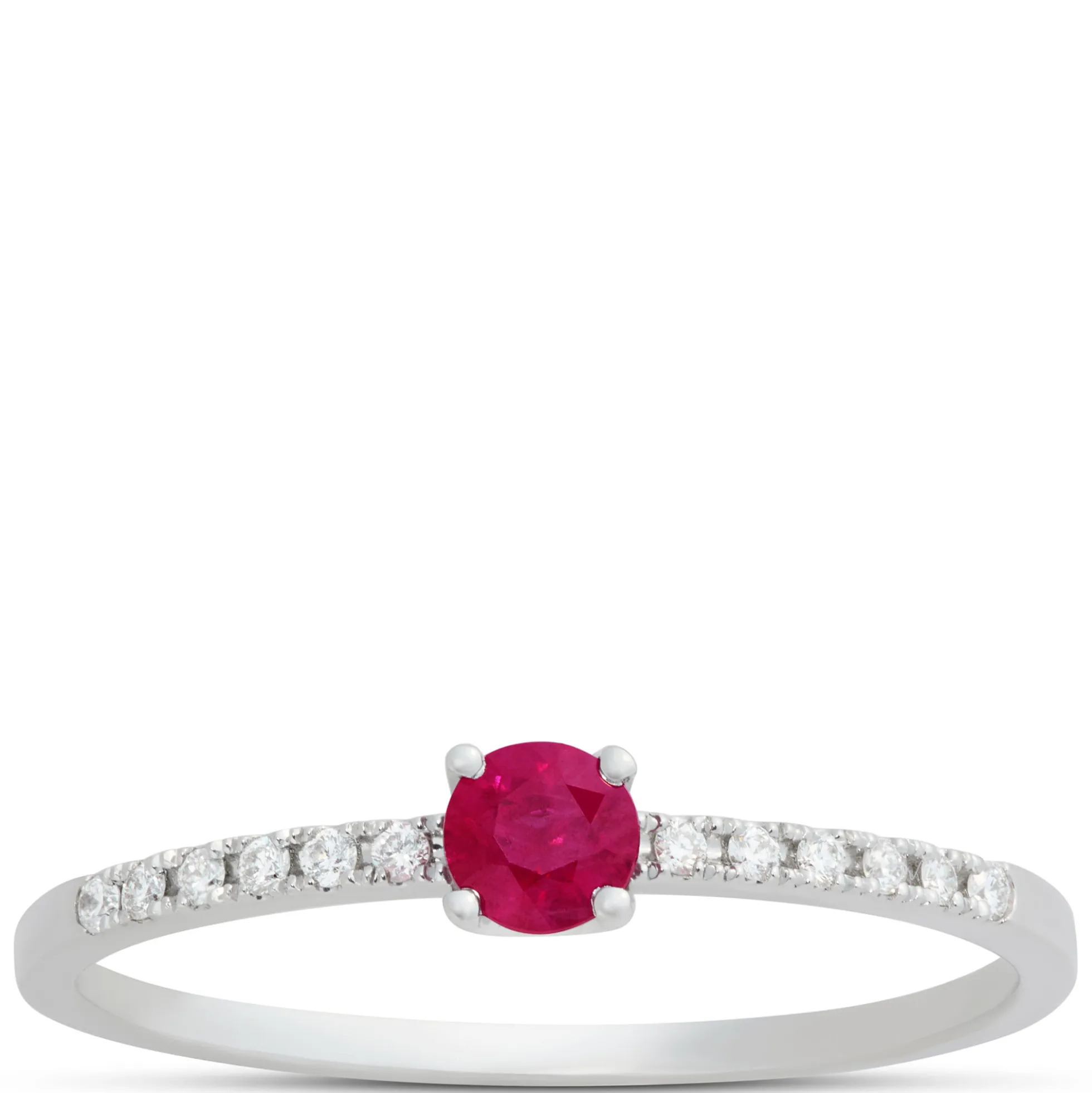 Round Ruby and Diamond Ring, 14K White Gold