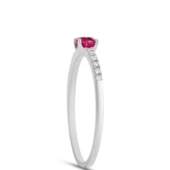 Round Ruby and Diamond Ring, 14K White Gold