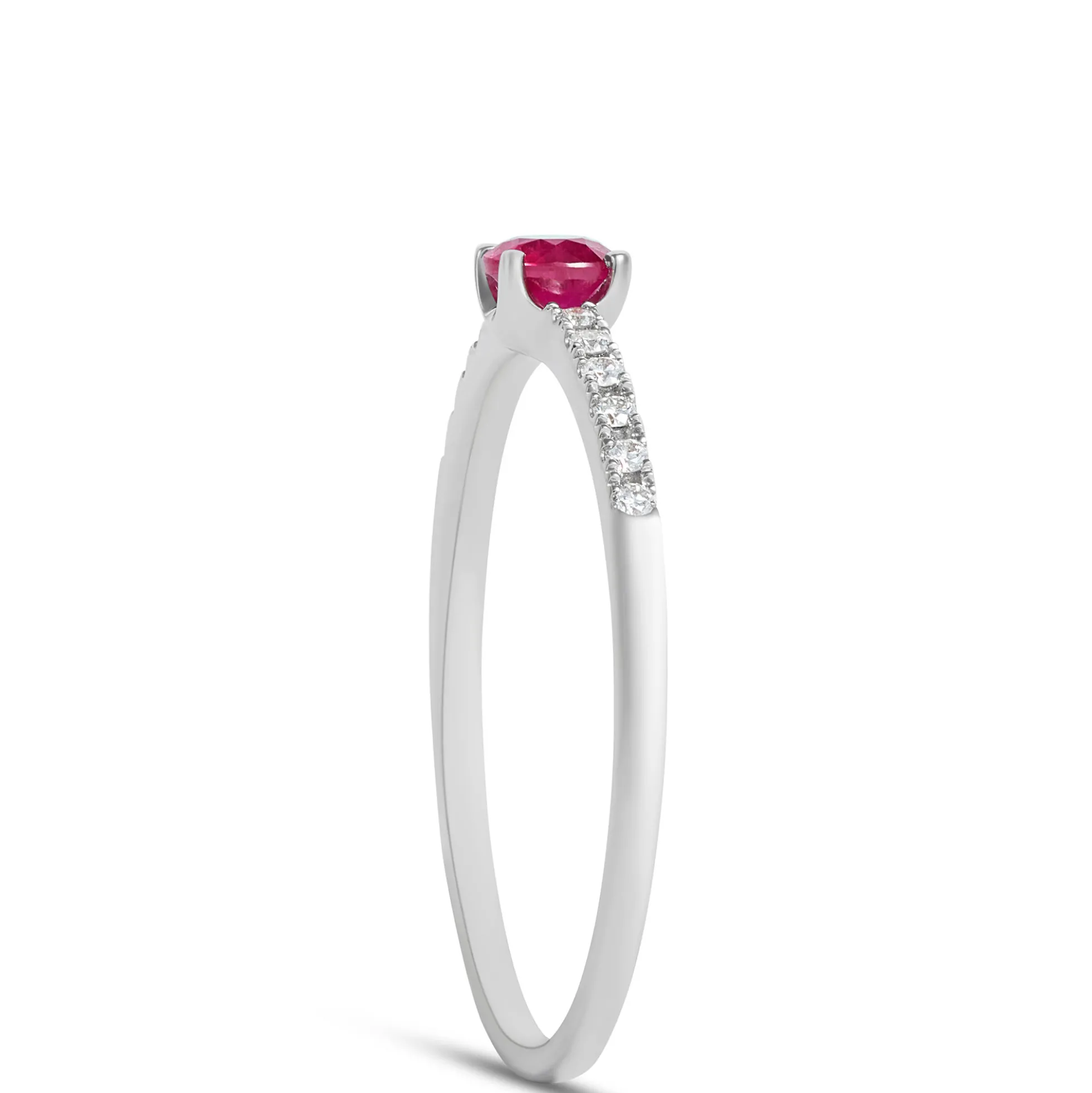 Round Ruby and Diamond Ring, 14K White Gold