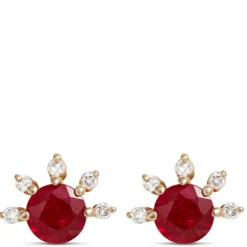 Round Ruby Studs, 14K Yellow Gold