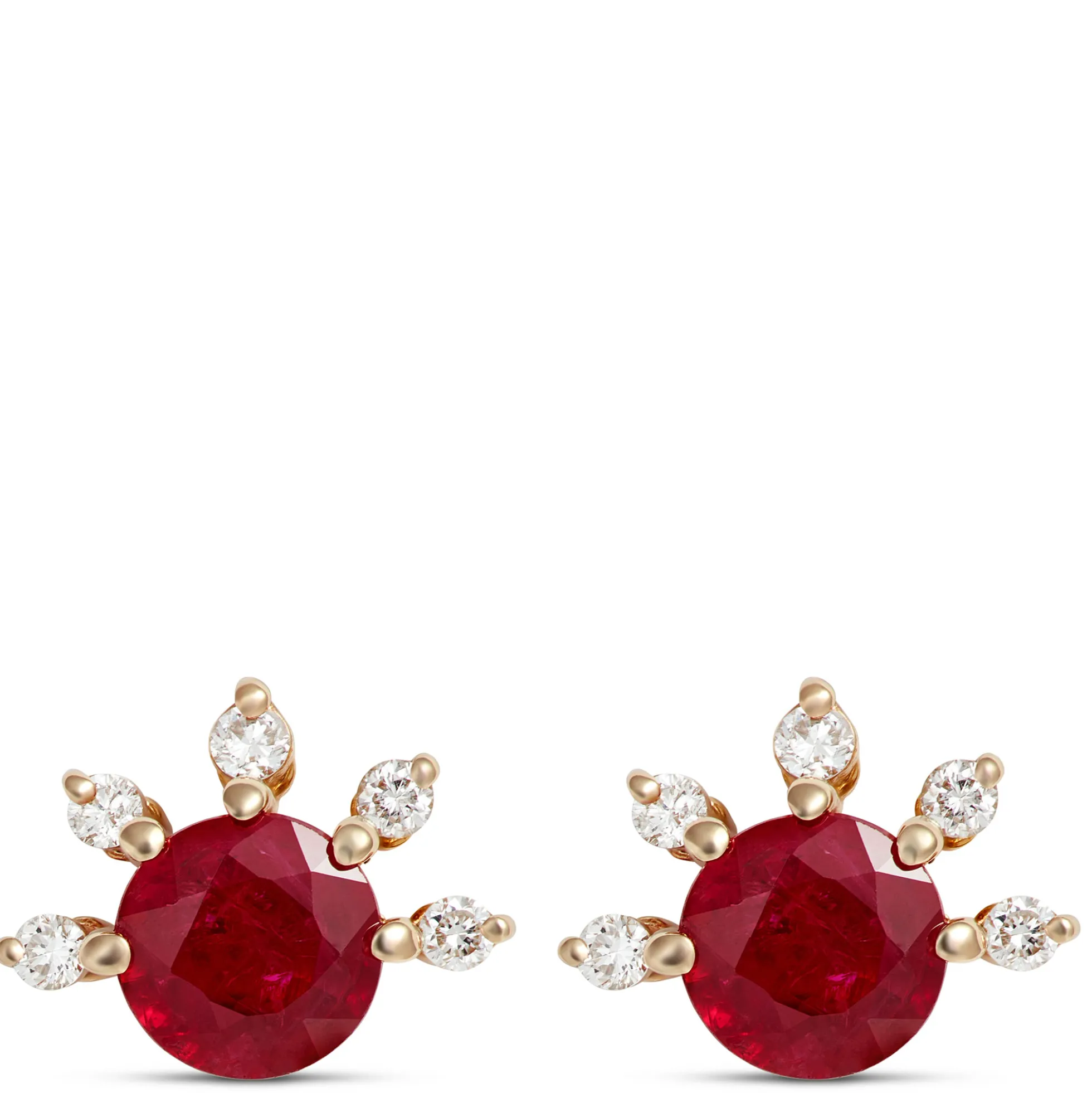 Round Ruby Studs, 14K Yellow Gold