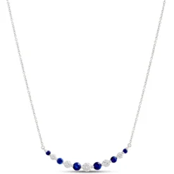 Round Sapphire and Diamond Necklace, ½ Carat, 18K White Gold