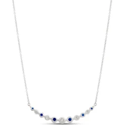 Round Sapphire and Diamond Necklace, ½ Carat, 18K White Gold
