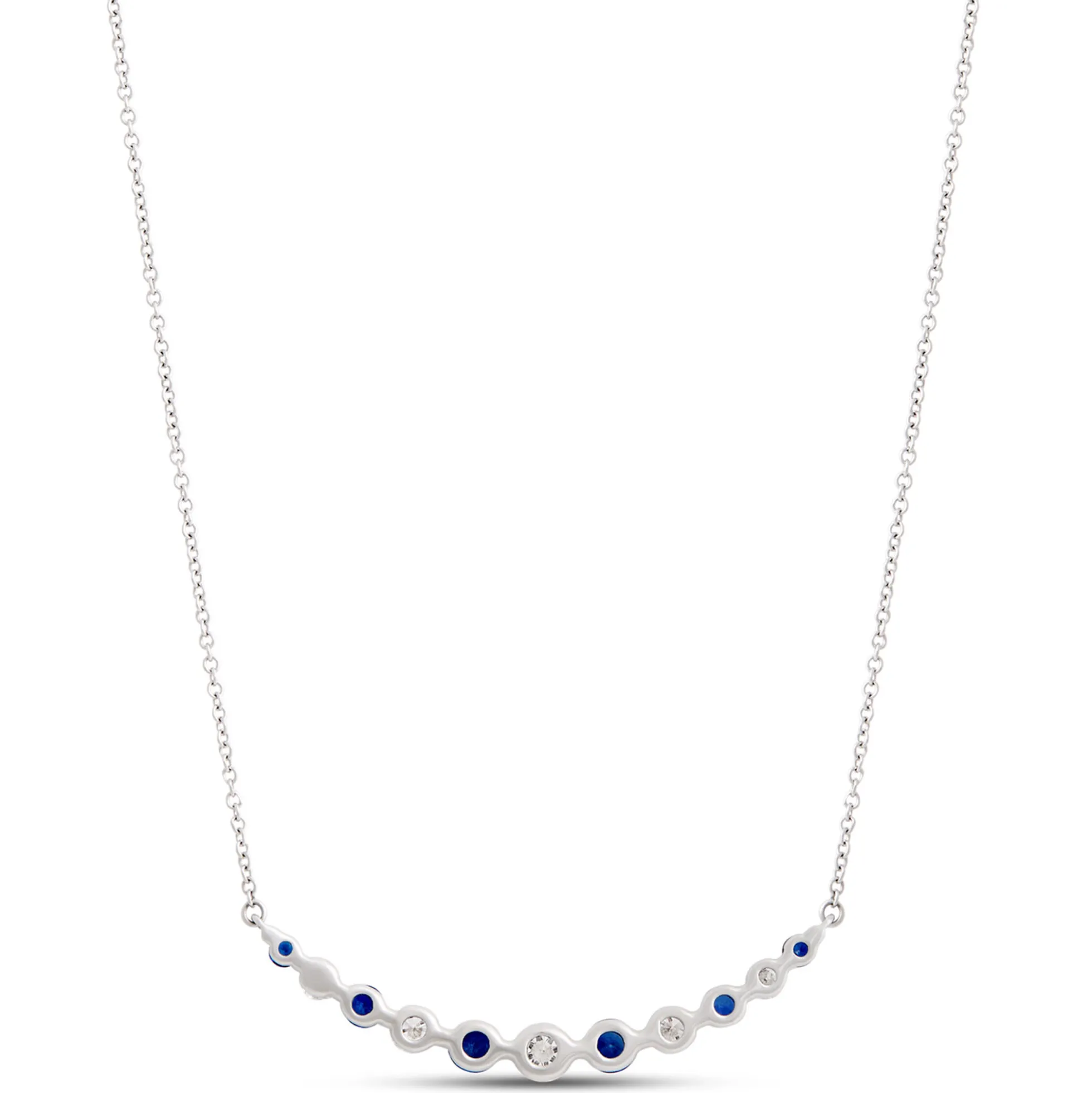 Round Sapphire and Diamond Necklace, ½ Carat, 18K White Gold