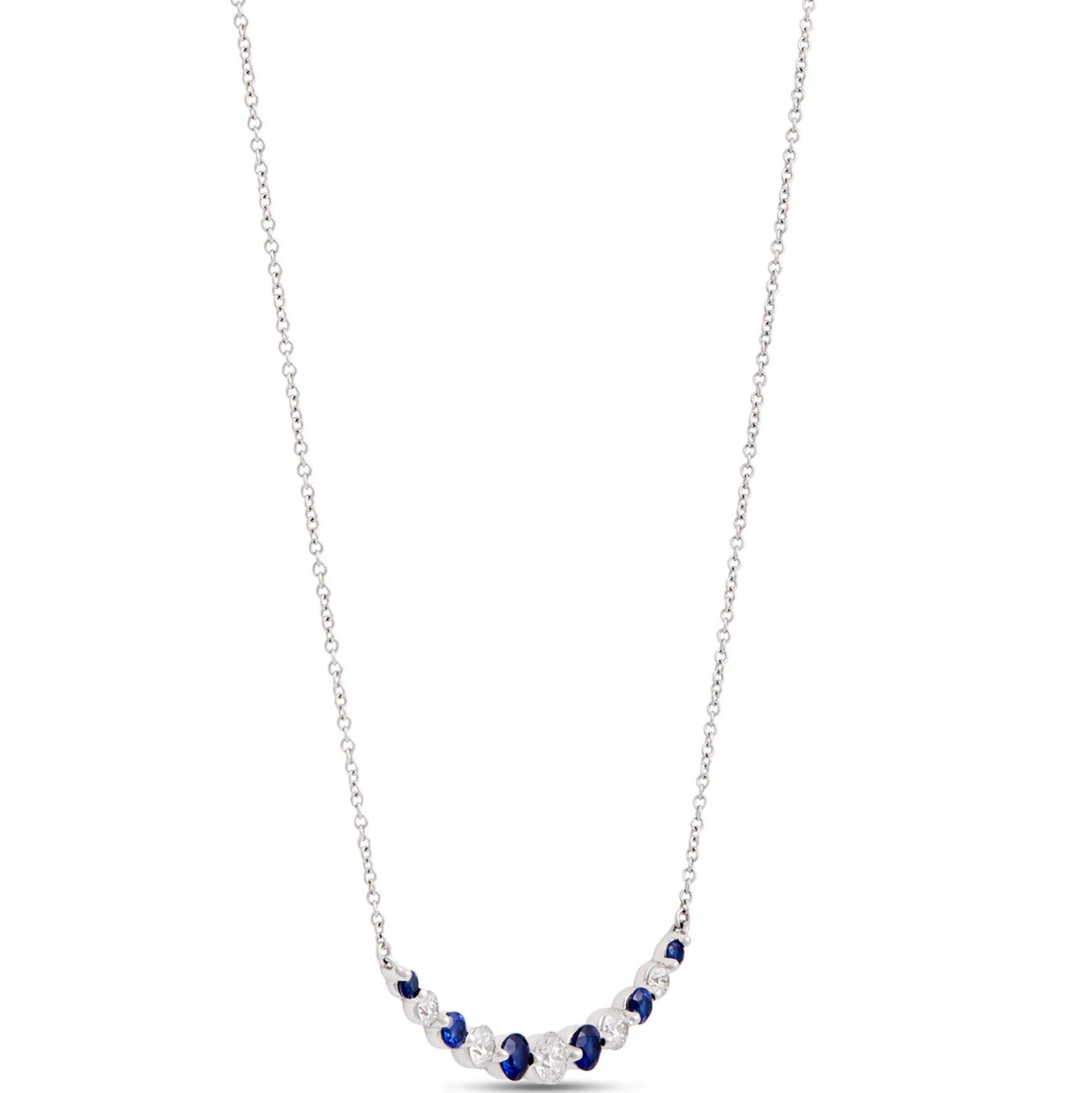 Round Sapphire and Diamond Necklace, ½ Carat, 18K White Gold