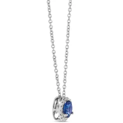 Round Sapphire and Diamond Pendant, 14K White Gold