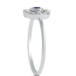 Round Sapphire and Diamond Ring, 14K White Gold