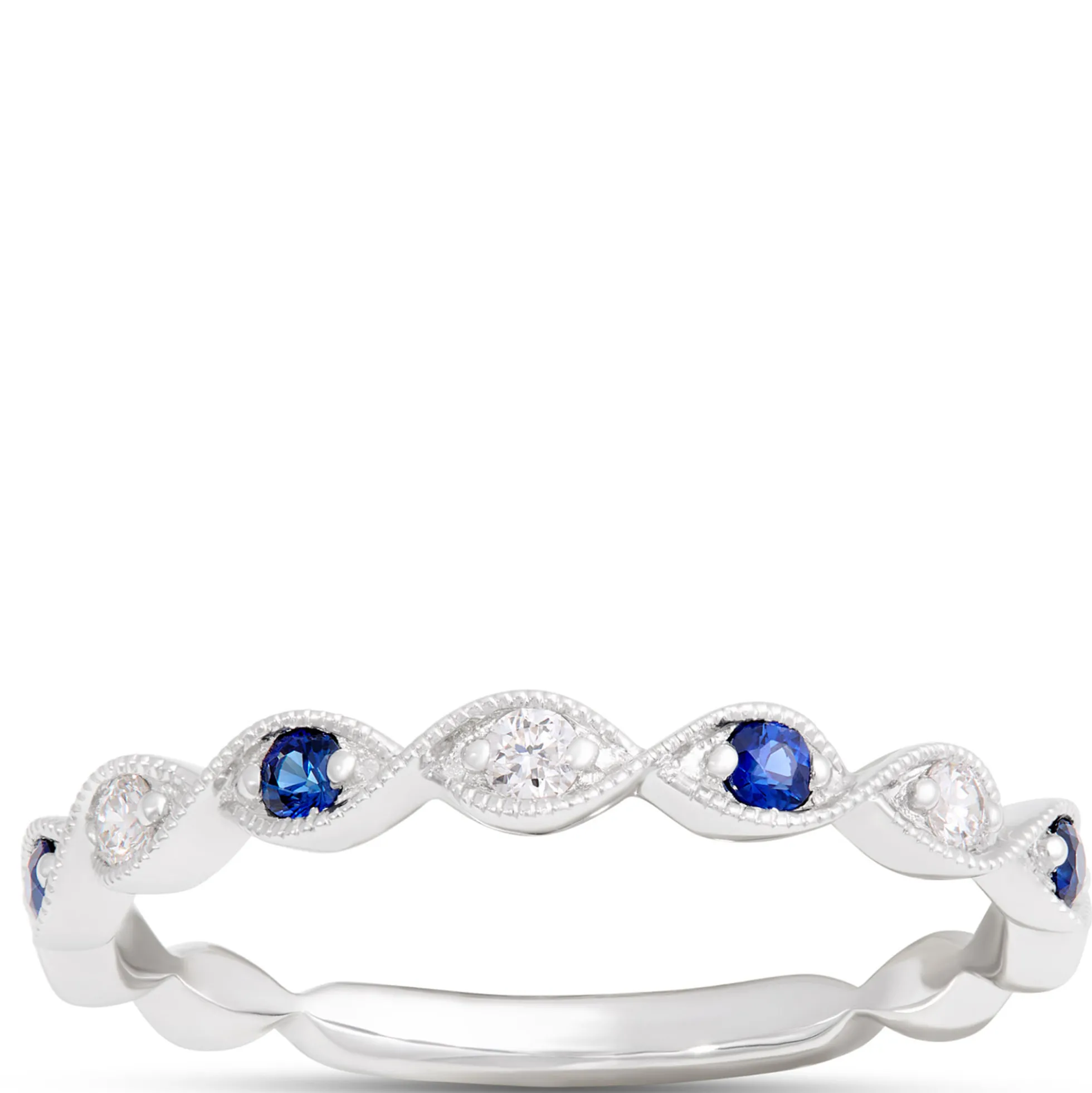 Round Sapphire and Diamond Ring in 14K White Gold