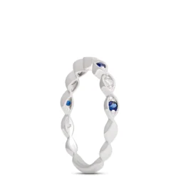 Round Sapphire and Diamond Ring in 14K White Gold