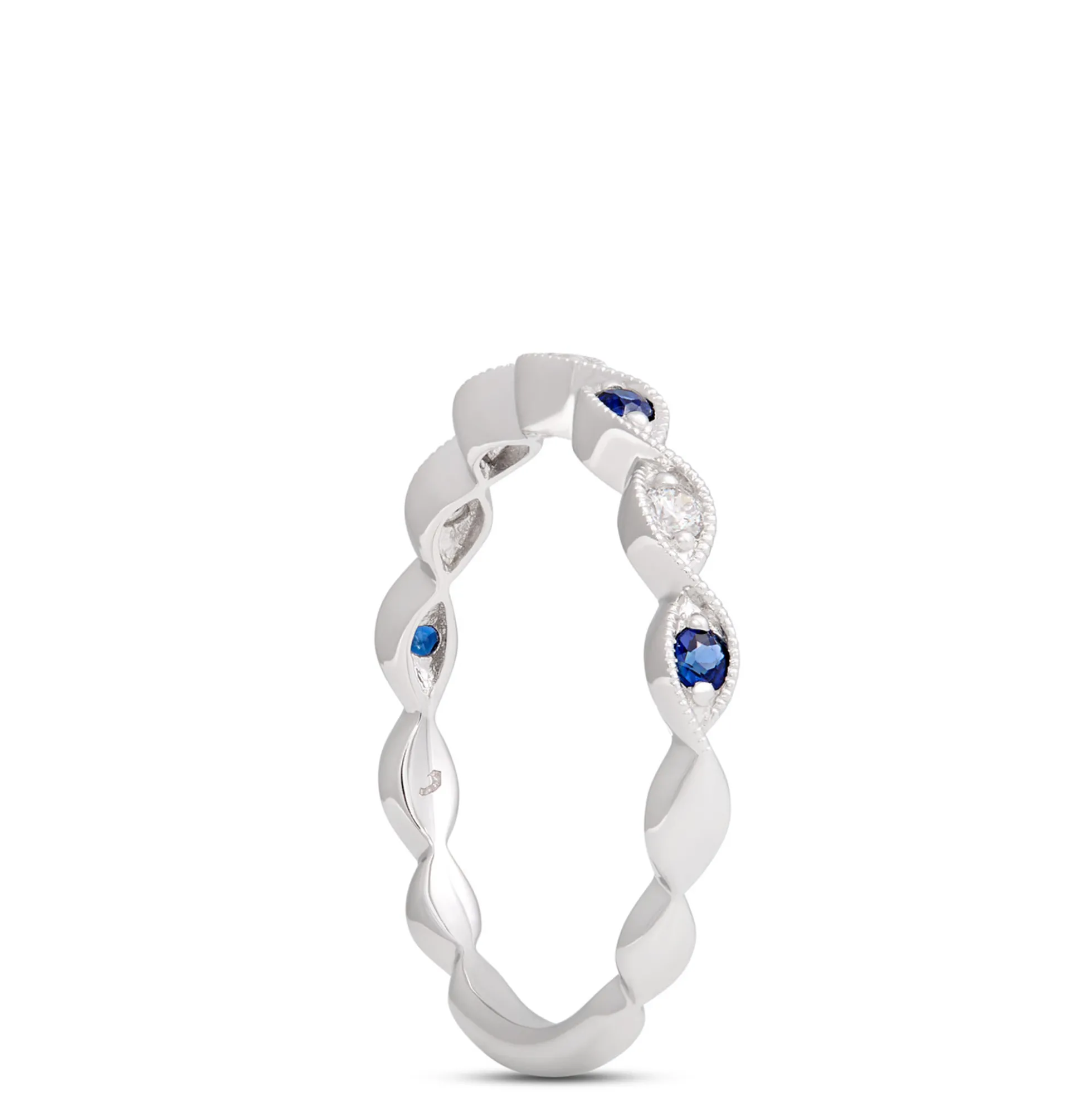 Round Sapphire and Diamond Ring in 14K White Gold