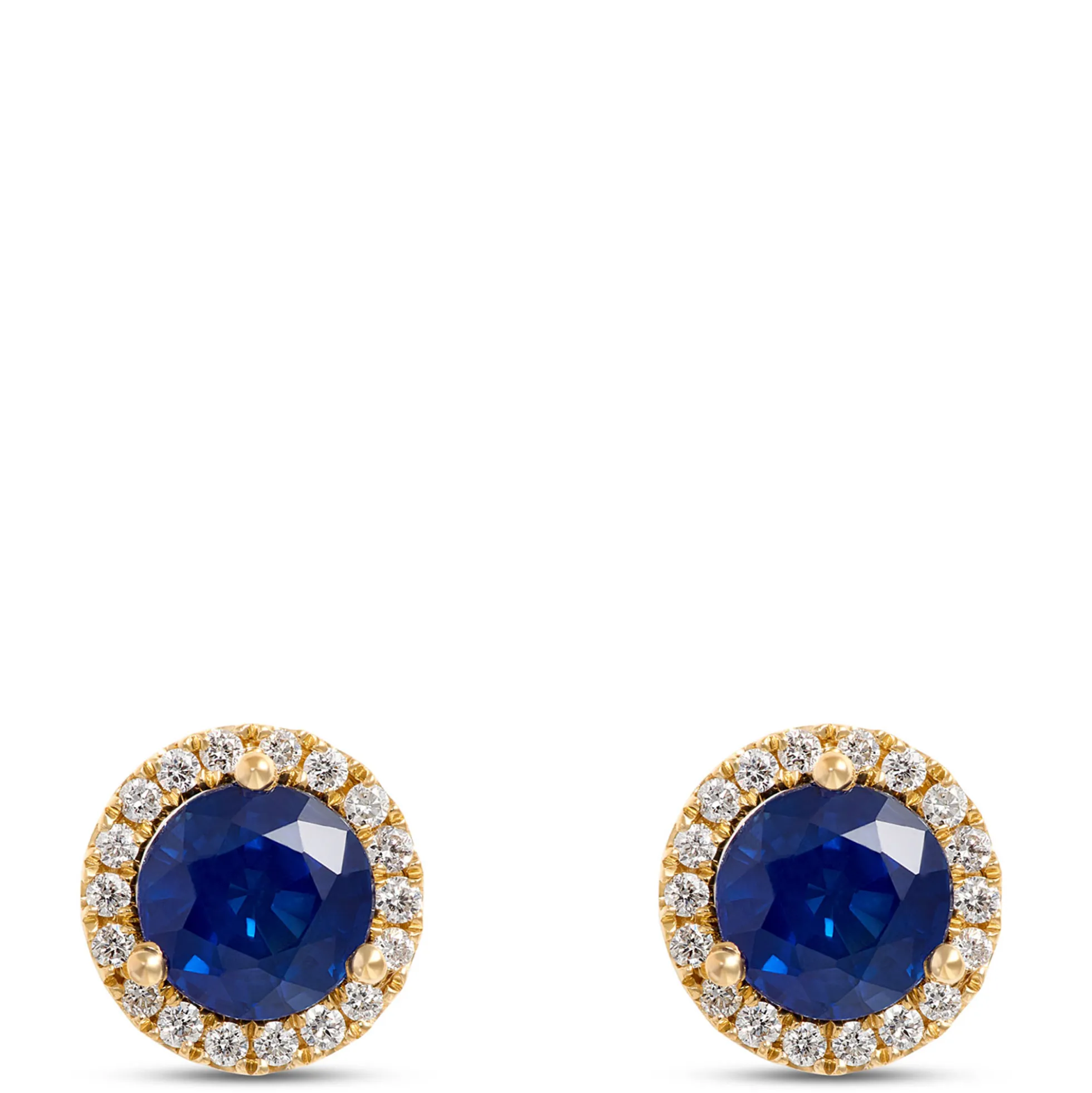 Round Sapphire and Diamond Studs, 0.15 Total Carat Weight 14K Yellow Gold