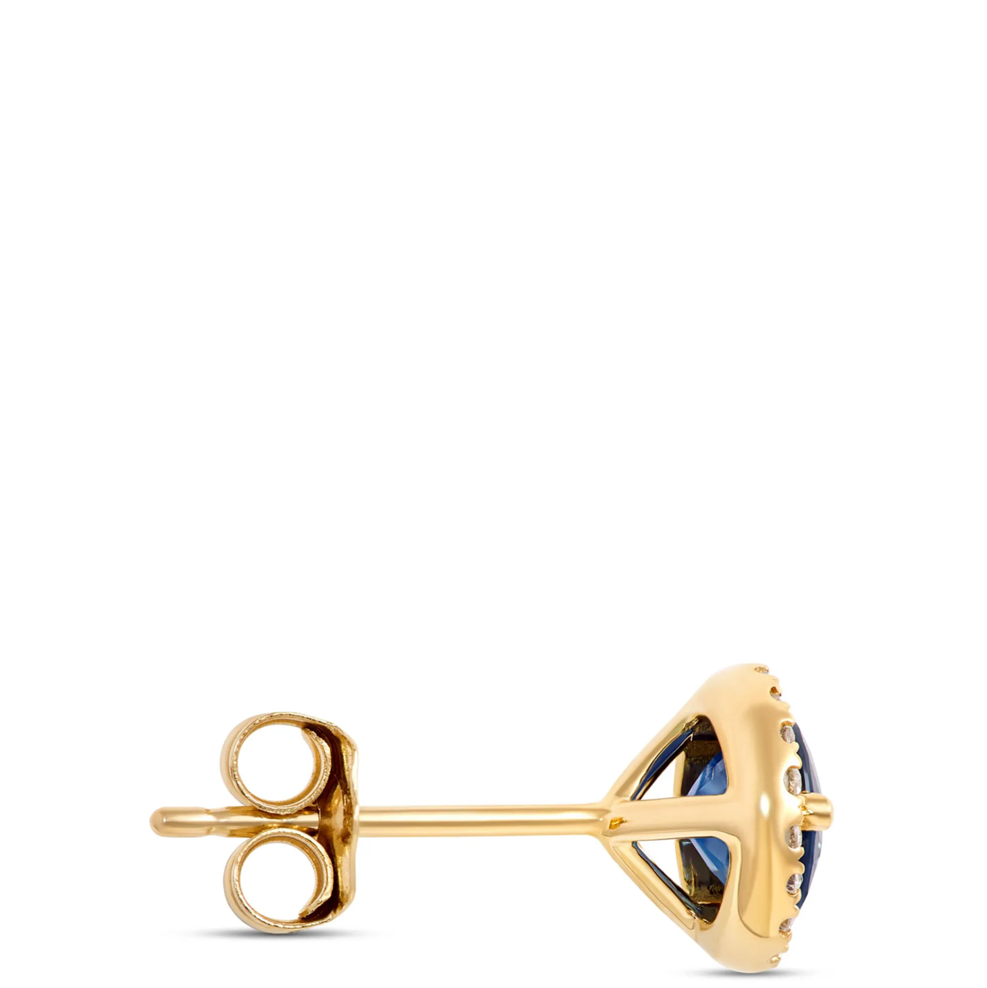 Round Sapphire and Diamond Studs, 0.15 Total Carat Weight 14K Yellow Gold